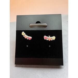 S925 Enamel Heart Stud Earrings Pink Yellow White Fashion Jewelry